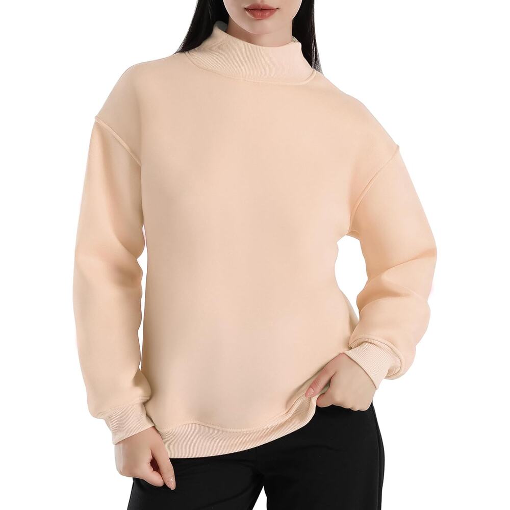 New Medium Pull On Long Sleeve Mock Neck Sweatshirt in Apricot